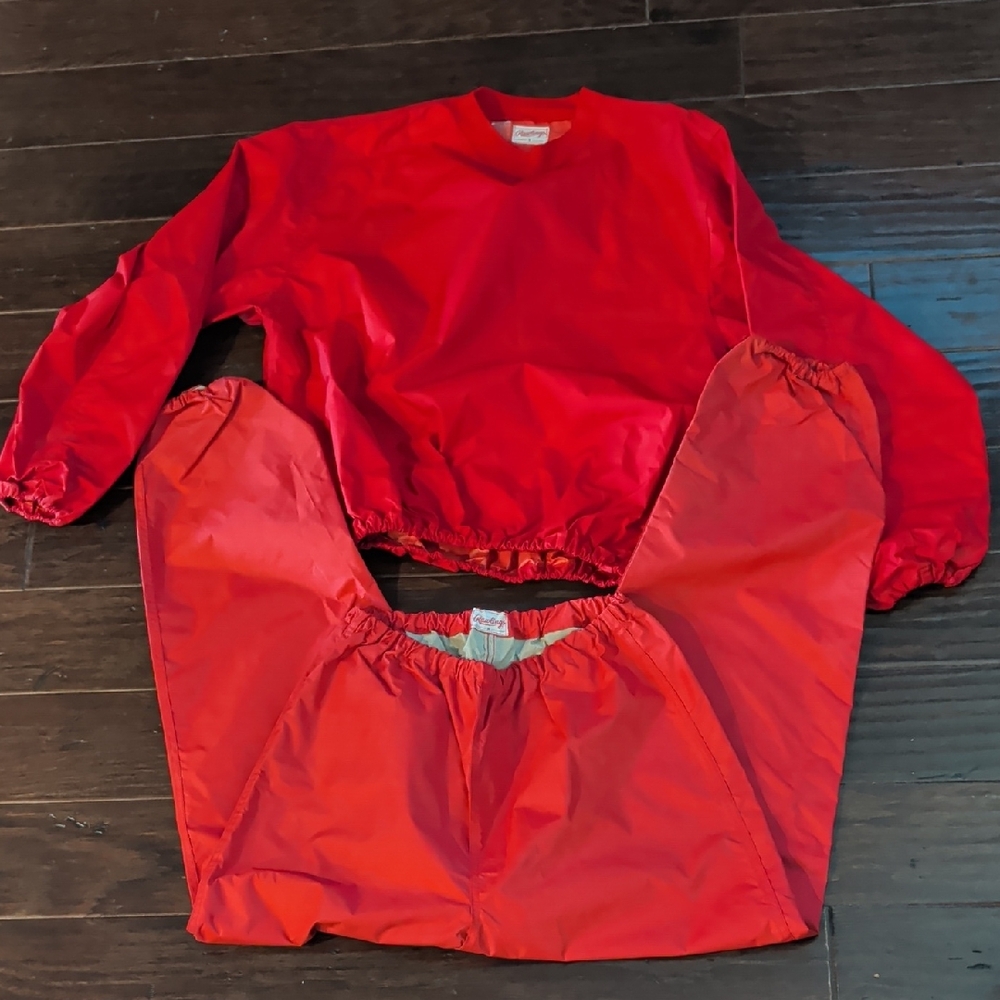 ​Vintage 80s Rawlings Red Nylon Windsuit - Rare 2 Piece Set Red